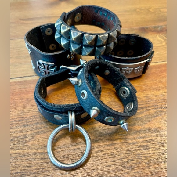 Leather Cuffs x5 | Punk / Metal Music | Rock Star Style | Genuine Leather - Picture 1 of 15